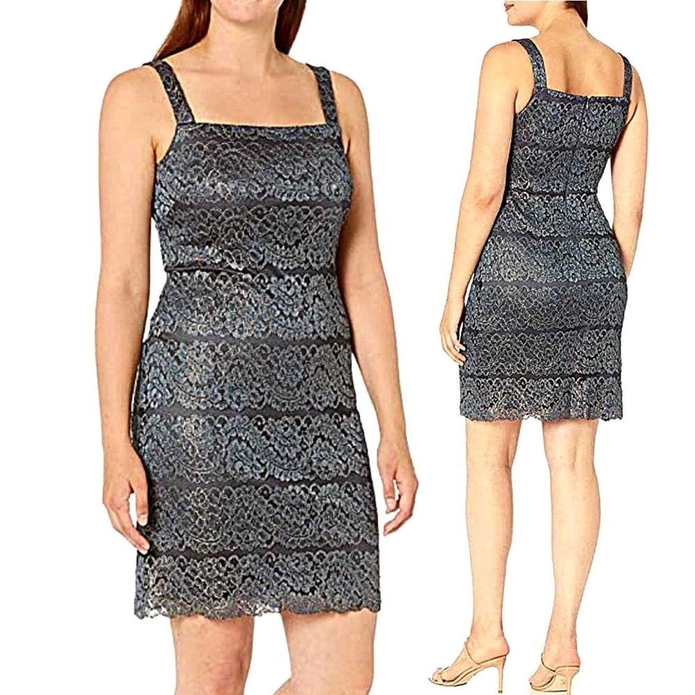Jessica Howard NWT Lace Sheath Sleeveless Party Cocktail Dress Charcoal‎ Sz 16W